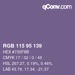 Color code: RGB 115 95 139 | qconv.com