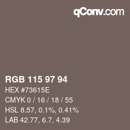 カラーコード: RGB 115 97 94 | qconv.com