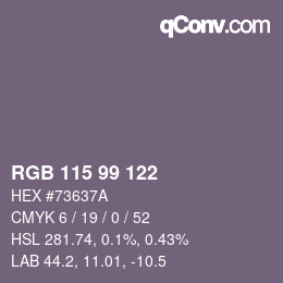 颜色代码: RGB 115 99 122 | qconv.com