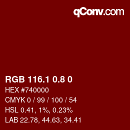 Color code: RGB 116.1 0.8 0 | qconv.com
