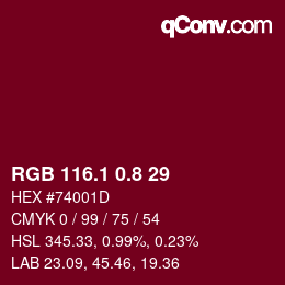 カラーコード: RGB 116.1 0.8 29 | qconv.com