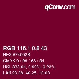 カラーコード: RGB 116.1 0.8 43 | qconv.com