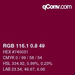 カラーコード: RGB 116.1 0.8 49 | qconv.com