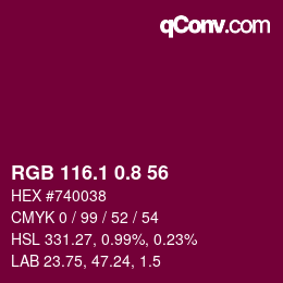 カラーコード: RGB 116.1 0.8 56 | qconv.com