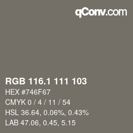 カラーコード: RGB 116.1 111 103 | qconv.com