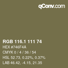 カラーコード: RGB 116.1 111 74 | qconv.com