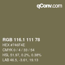 颜色代码: RGB 116.1 111 78 | qconv.com