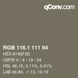 カラーコード: RGB 116.1 111 94 | qconv.com