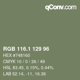 カラーコード: RGB 116.1 129 96 | qconv.com