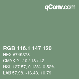 カラーコード: RGB 116.1 147 120 | qconv.com