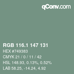 カラーコード: RGB 116.1 147 131 | qconv.com
