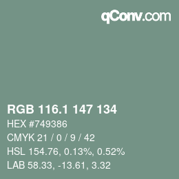 Color code: RGB 116.1 147 134 | qconv.com