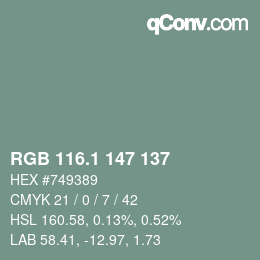 カラーコード: RGB 116.1 147 137 | qconv.com