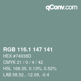 カラーコード: RGB 116.1 147 141 | qconv.com