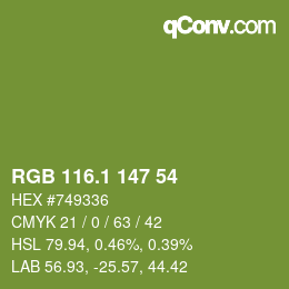 カラーコード: RGB 116.1 147 54 | qconv.com