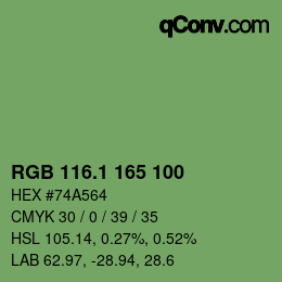 カラーコード: RGB 116.1 165 100 | qconv.com