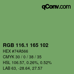 カラーコード: RGB 116.1 165 102 | qconv.com