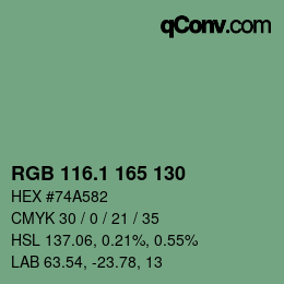 カラーコード: RGB 116.1 165 130 | qconv.com