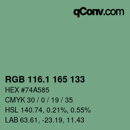 カラーコード: RGB 116.1 165 133 | qconv.com