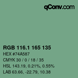 カラーコード: RGB 116.1 165 135 | qconv.com