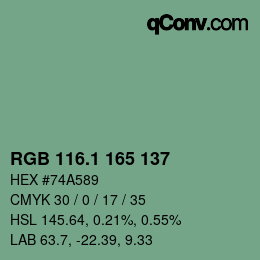 カラーコード: RGB 116.1 165 137 | qconv.com