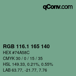 カラーコード: RGB 116.1 165 140 | qconv.com