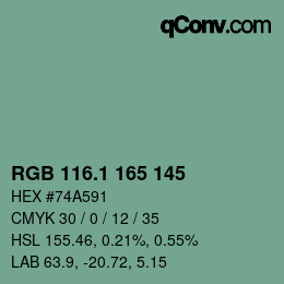 カラーコード: RGB 116.1 165 145 | qconv.com