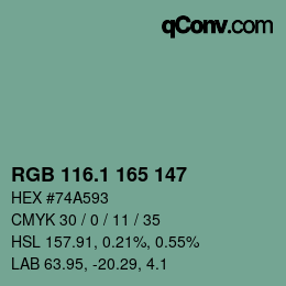 カラーコード: RGB 116.1 165 147 | qconv.com