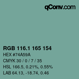 カラーコード: RGB 116.1 165 154 | qconv.com