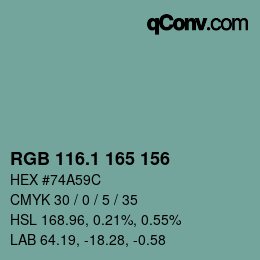 カラーコード: RGB 116.1 165 156 | qconv.com