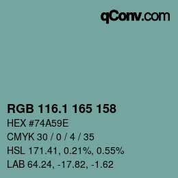 カラーコード: RGB 116.1 165 158 | qconv.com
