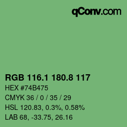 カラーコード: RGB 116.1 180.8 117 | qconv.com