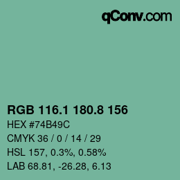 カラーコード: RGB 116.1 180.8 156 | qconv.com