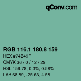 カラーコード: RGB 116.1 180.8 159 | qconv.com
