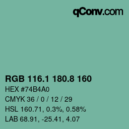 カラーコード: RGB 116.1 180.8 160 | qconv.com