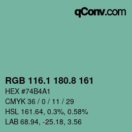 カラーコード: RGB 116.1 180.8 161 | qconv.com