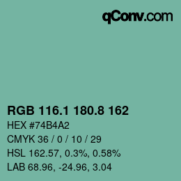 カラーコード: RGB 116.1 180.8 162 | qconv.com