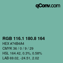 カラーコード: RGB 116.1 180.8 164 | qconv.com