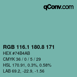カラーコード: RGB 116.1 180.8 171 | qconv.com