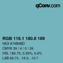 カラーコード: RGB 116.1 180.8 189 | qconv.com
