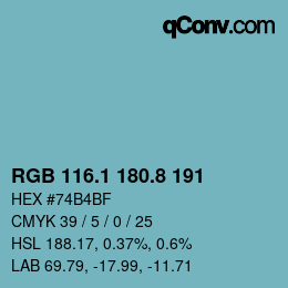 Color code: RGB 116.1 180.8 191 | qconv.com