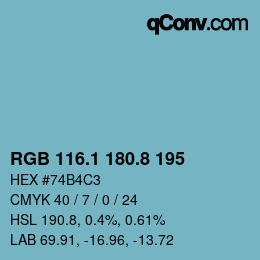 カラーコード: RGB 116.1 180.8 195 | qconv.com