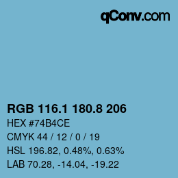 Color code: RGB 116.1 180.8 206 | qconv.com