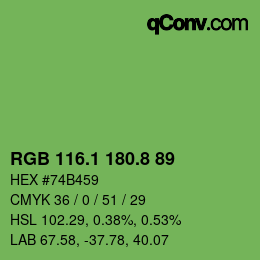 カラーコード: RGB 116.1 180.8 89 | qconv.com