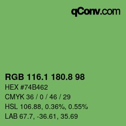 カラーコード: RGB 116.1 180.8 98 | qconv.com