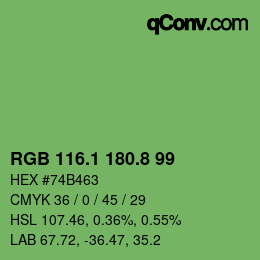 カラーコード: RGB 116.1 180.8 99 | qconv.com