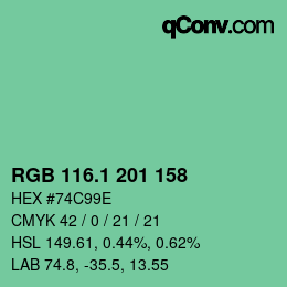 カラーコード: RGB 116.1 201 158 | qconv.com