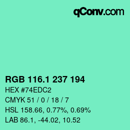 カラーコード: RGB 116.1 237 194 | qconv.com