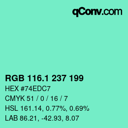 カラーコード: RGB 116.1 237 199 | qconv.com