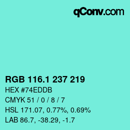 カラーコード: RGB 116.1 237 219 | qconv.com